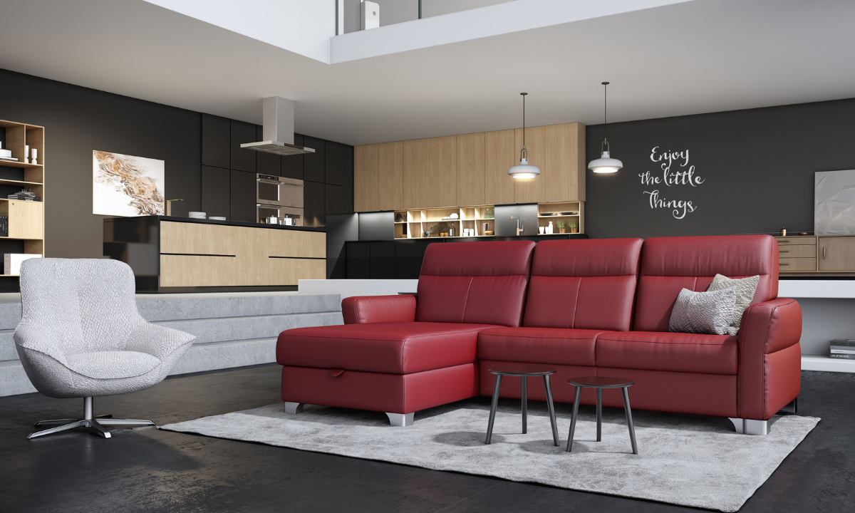 EKLIPSO_Ambiente_leder_rot_Longchair Rotes Schlafsofa mit Longchair