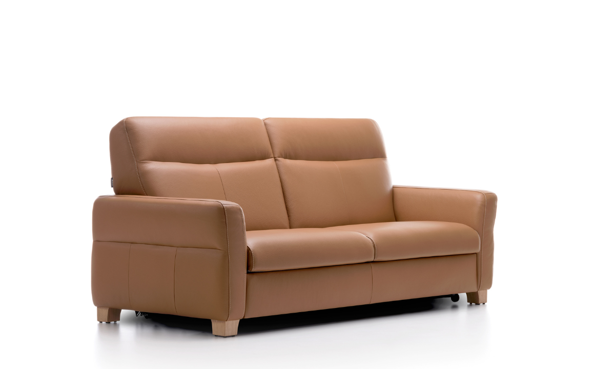 EKLIPSO_Perspektive_Leder_Cognac Braunes Schlafsofa mit braunen Füssen